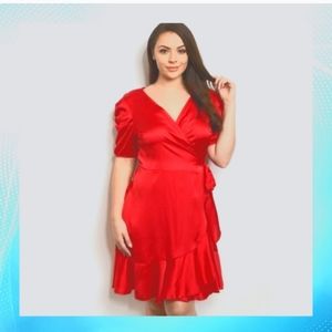NWOT Silky Satin Feel Ruched Sleeve Wrap Dress with Side Tie.
